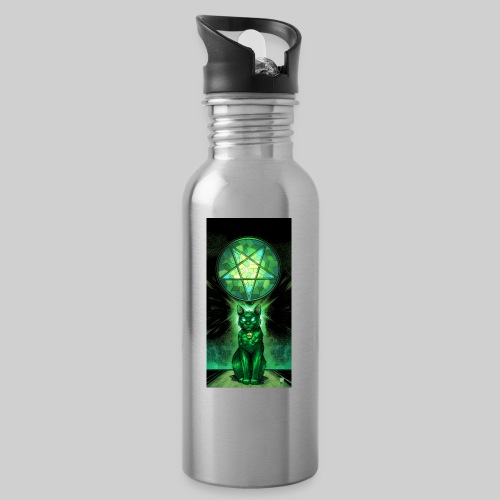 Green Satanic Cat and Pentagram Stained Glass - Water Bottle