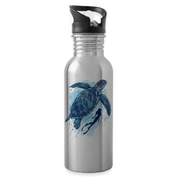 Oceanic Elegance: Turtle & Diver - 20 oz Water Bottle - silver - Right