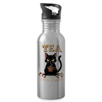 Tea Over Coffee - Angry Cat Edition - 20 oz Water Bottle - silver - Right