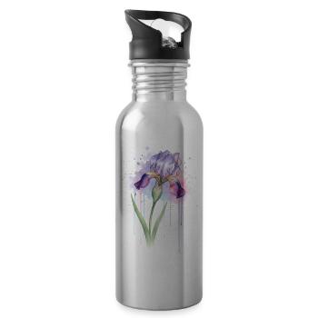 Watercolor Iris Flower - 20 oz Water Bottle - silver - Right