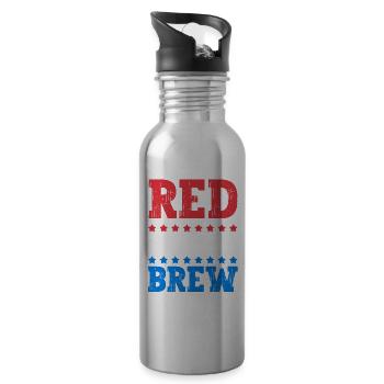 Red White and Brew Drink 4th of July Independence - 20 oz Water Bottle - silver - Right