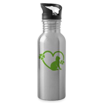 Cat Clover Heart Animal Lover St. Patrick's Day - 20 oz Water Bottle - silver - Right