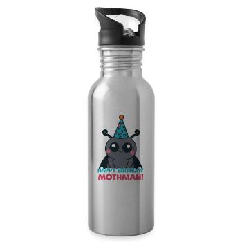 Happy Birthday Mothman! Mothman Birthday Cartoon - 20 oz Water Bottle - silver - Right
