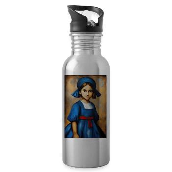 Girl in Blue Dress - 20 oz Water Bottle - silver - Right