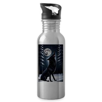 A Black Wolf and the Full Moon - 20 oz Water Bottle - silver - Right