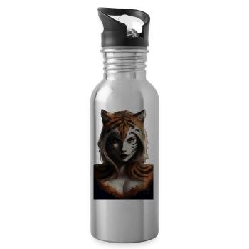 Fierce Jungle Tiger Spirit Fantasy Artwork - 20 oz Water Bottle - silver - Right