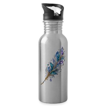 Iridescent Gem Feather - 20 oz Water Bottle - silver - Right