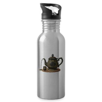 Ornate Gold Teapot on Wood Tray - 20 oz Water Bottle - silver - Right