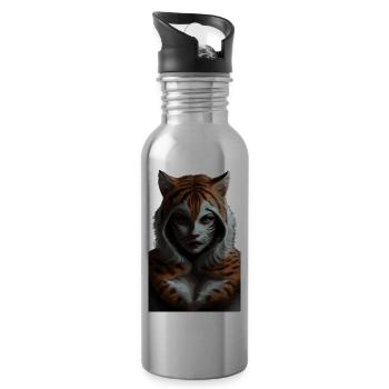 Fierce Jungle Tiger Spirit Fantasy Artwork - 20 oz Water Bottle - silver - Right