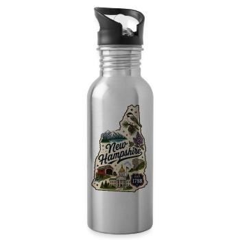 New Hampshire Vintage State Pride Sticker - 20 oz Water Bottle - silver - Right
