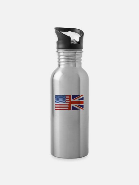 Half Uk Half USA Flags - 20 oz Water Bottle - silver