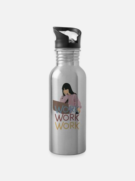 A strong girl loves to work - 20 oz Water Bottle - silver