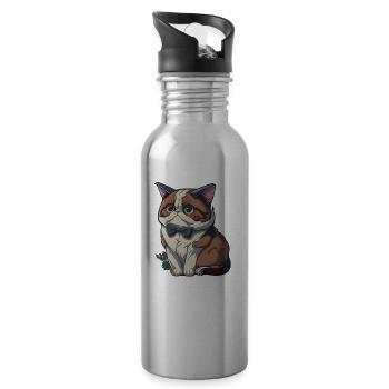 cute cat minimalist sticker. - 20 oz Water Bottle - silver - Right