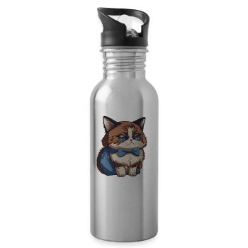 cute cat minimalist sticker. - 20 oz Water Bottle - silver - Right