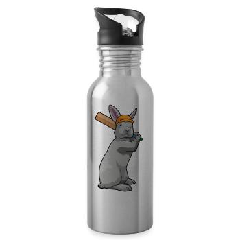 Rabbit At Cricket With Cricket Bat - 20 oz Water Bottle - silver - Right