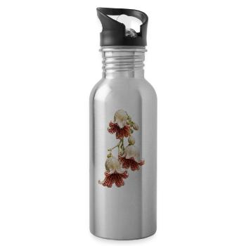Exotic Bell-Shaped Red and Cream Floral Design - 20 oz Water Bottle - silver - Right