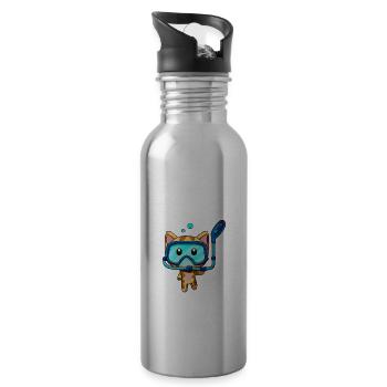 Cat snorkel diver snorkeling - 20 oz Water Bottle - silver - Right