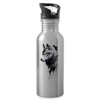Wolf white and black - 20 oz Water Bottle - silver - Right