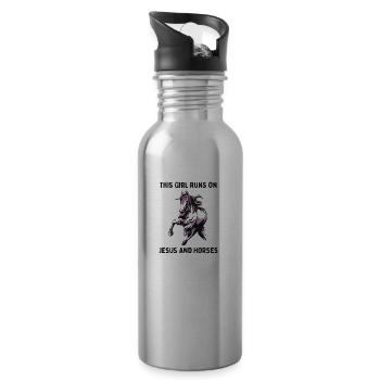 This Girl Runs On Jesus And Horses - 20 oz Water Bottle - silver - Right