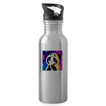 Cute Panda drinking Bubble Tea - 20 oz Water Bottle - silver - Right