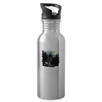 Wolf Howling At Moon - 20 oz Water Bottle - silver - Right