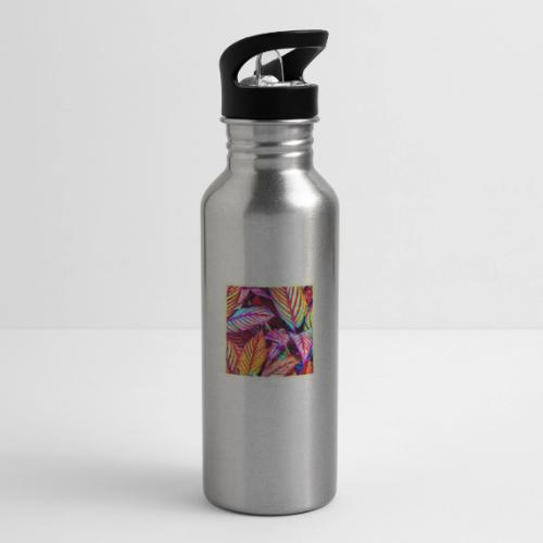 Striped Neon Leaves Design - 20 oz Water Bottle