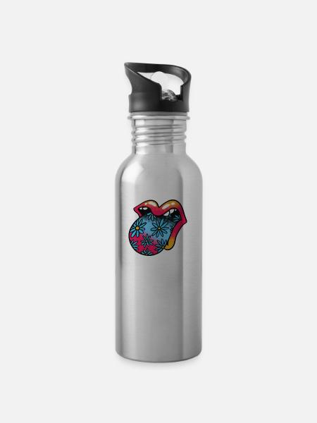 Flower Power Kiss - 20 oz Water Bottle - silver