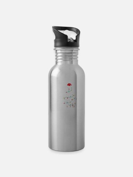 Fa La La Llama Santa Hat Wrapped In Christmas - 20 oz Water Bottle - silver