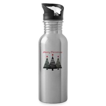 Minimalist Merry Christmas Pines - 20 oz Water Bottle - silver - Right