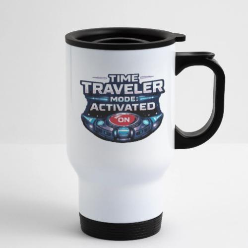 Time Traveler Mode – Futuristic Neon Sci-Fi Tee - 14 oz Travel Mug with Handle