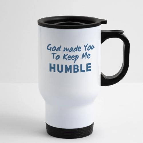 Christian Humility (blue) - 14 oz Travel Mug with Handle