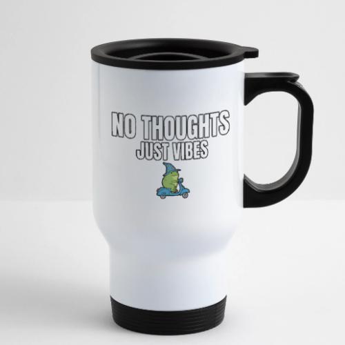 No Thoughts Just Vibes Funny Frog Shirt - 14 oz Travel Mug with Handle