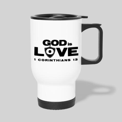 FF GOD IS LOVE BLACK - 14 oz Travel Mug with Handle