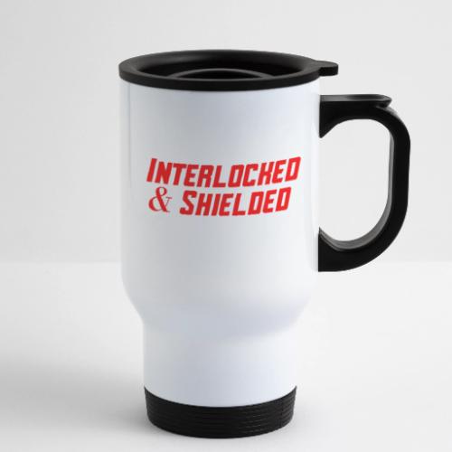 INTERLOCKED & SHIELDED - RED DESIGN - 14 oz Travel Mug with Handle