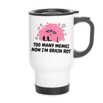 too many memes now i m brain rot brainrot - 14 oz Travel Mug with Handle - white - Front