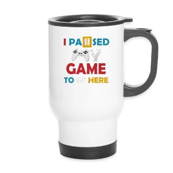 I Paused My Game To Be Here Shirt Vintage Gamer - 14 oz Travel Mug with Handle - white - Front