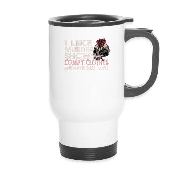 I Like Murder Shows Comfy Clothes And 3 People - 14 oz Travel Mug with Handle - white - Front
