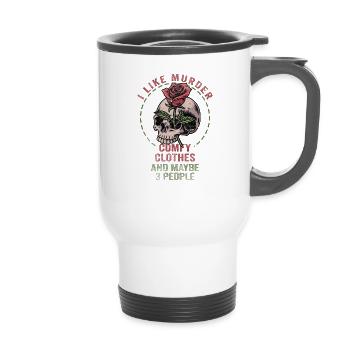 I Like Murder Shows Comfy Clothes And 3 People - 14 oz Travel Mug with Handle - white - Front