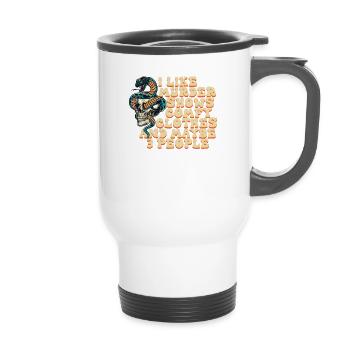 I Like Murder Shows Comfy Clothes And 3 People - 14 oz Travel Mug with Handle - white - Front