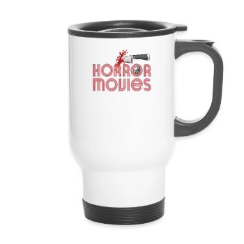 I Like Horror Movies Comfy Clothes - 14 oz Travel Mug with Handle - white - Front