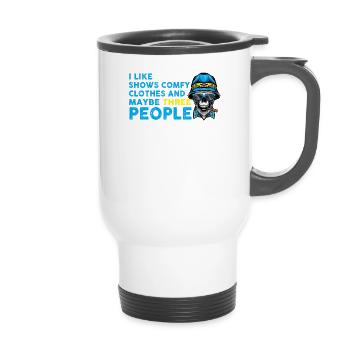 I Like Murder Shows Comfy Clothes And 3 People - 14 oz Travel Mug with Handle - white - Front