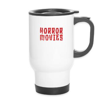 I Like Horror Movies Comfy Clothes - 14 oz Travel Mug with Handle - white - Front