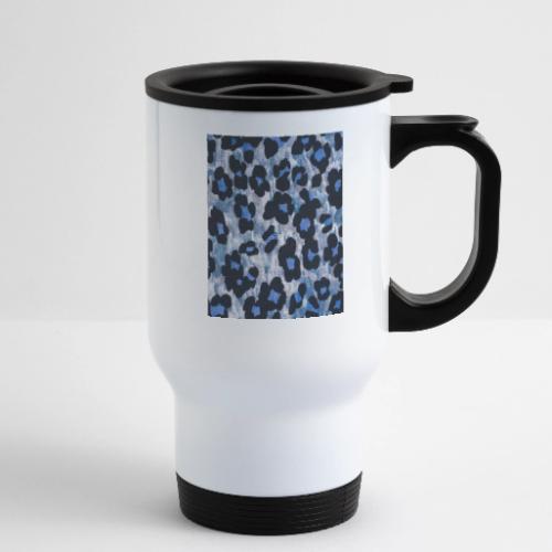 blue ank black leopard pattern - 14 oz Travel Mug with Handle