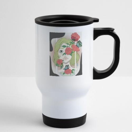 Girl with Rose Vine - 14 oz Travel Mug with Handle