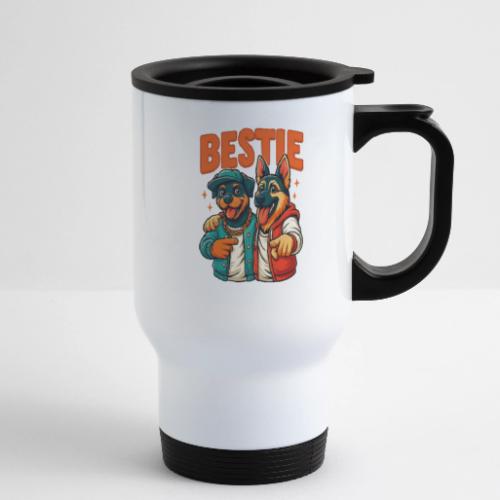 Hip Hop Dog Besties Shirt for Friends & Pet Lovers - 14 oz Travel Mug with Handle