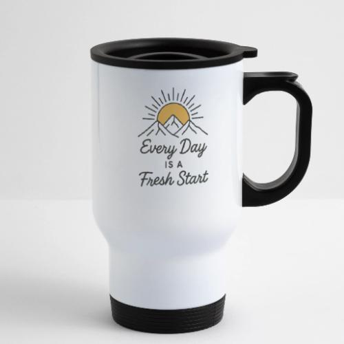 Inspirational Mountain Sunrise Motif - 14 oz Travel Mug with Handle