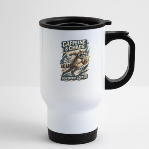 Funny Caffeine Chaos Raccoon Coffee Lover Morning - 14 oz Travel Mug with Handle