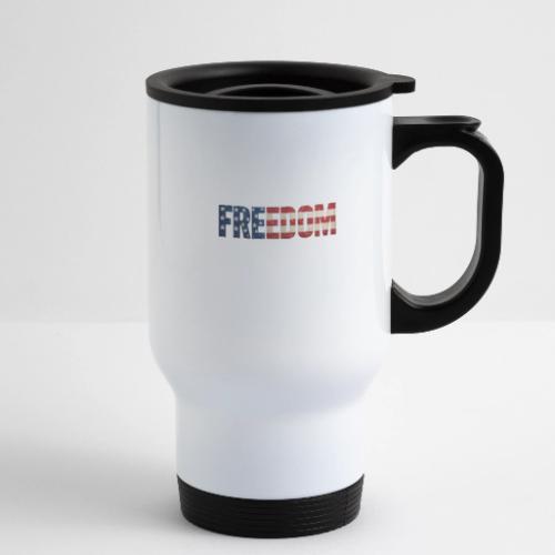 Freedom American Flag Distressed Patriotic Shirt - 14 oz Travel Mug with Handle