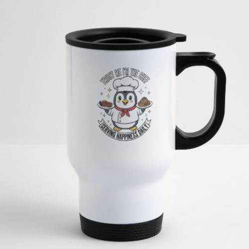 cute Penguin Chef-Funny Cartoon Daily Happiness - 14 oz Travel Mug with Handle