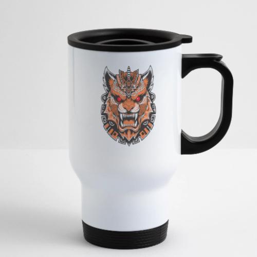 Tribal Demon Wolf Mask - 14 oz Travel Mug with Handle